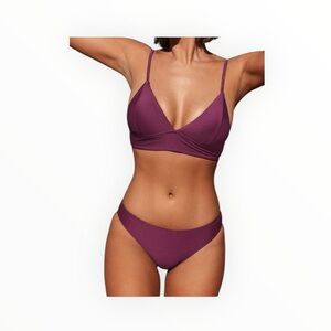 CUPSHE Ribbed Plum Purple Bikini Set XS Triangle Two Piece NWT